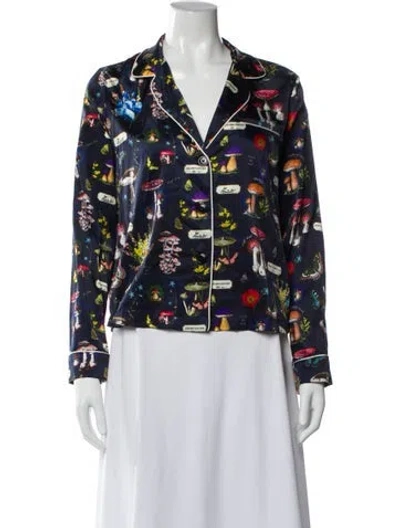 Pre-owned Fleur Du Mal Silk Printed Pajamas In Blue
