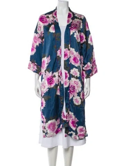 Pre-owned Fleur Du Mal Silk Printed Robe In Blue