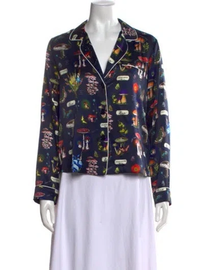 Pre-owned Fleur Du Mal Silk Printed Top In Black