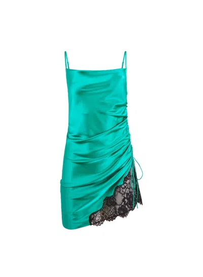 Fleur Du Mal Silk Ruched Dress In Green