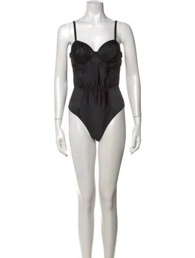 Pre-owned Fleur Du Mal Silk Scoop Neck Bodysuit In Black