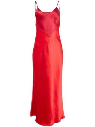 Fleur Du Mal Silk Zipper Maxi Slip Dress In Rouge
