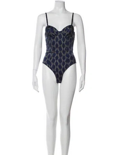 Pre-owned Fleur Du Mal Silk Square Neckline Bodysuit In Blue