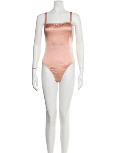 Pre-owned Fleur Du Mal Silk Square Neckline Bodysuit In Pink