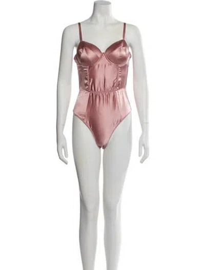 Pre-owned Fleur Du Mal Silk Square Neckline Bodysuit W/ Tags In Pink
