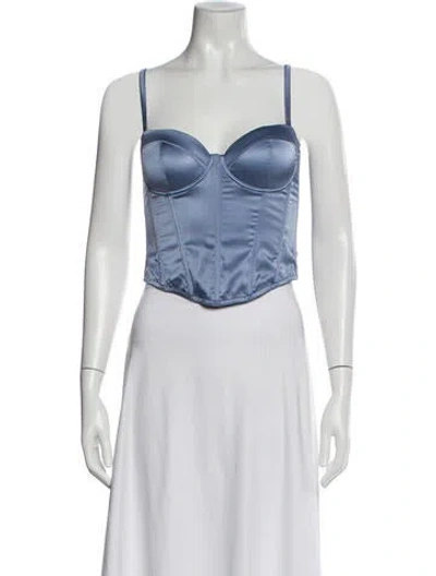 Pre-owned Fleur Du Mal Silk Square Neckline Crop Top In Blue