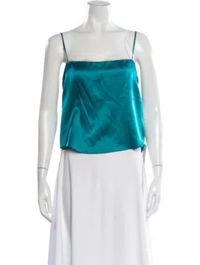 Pre-owned Fleur Du Mal Silk Square Neckline Crop Top In Blue
