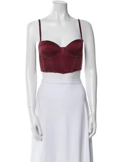 Pre-owned Fleur Du Mal Silk Square Neckline Crop Top In Burgundy