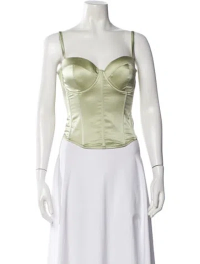 Pre-owned Fleur Du Mal Silk Square Neckline Crop Top In Green