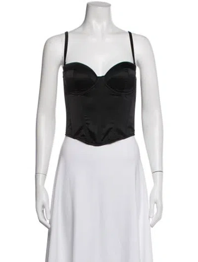 Pre-owned Fleur Du Mal Silk Square Neckline Crop Top W/ Tags In Black