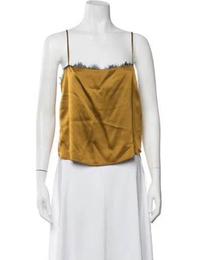 Pre-owned Fleur Du Mal Silk Square Neckline Crop Top In Yellow