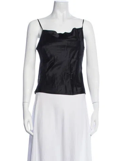 Pre-owned Fleur Du Mal Silk Square Neckline Top In Black