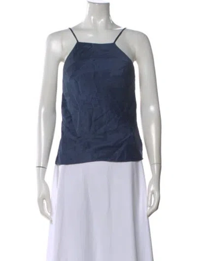 Pre-owned Fleur Du Mal Silk Square Neckline Top In Blue