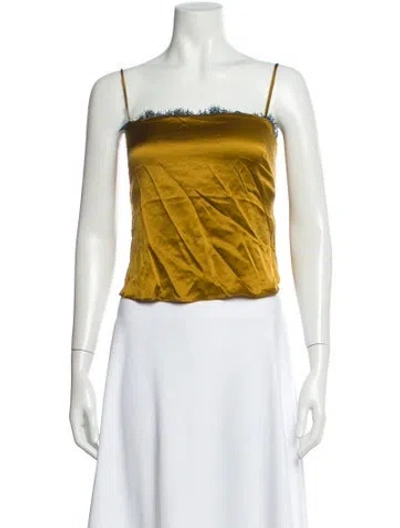 Pre-owned Fleur Du Mal Silk Square Neckline Top In Yellow