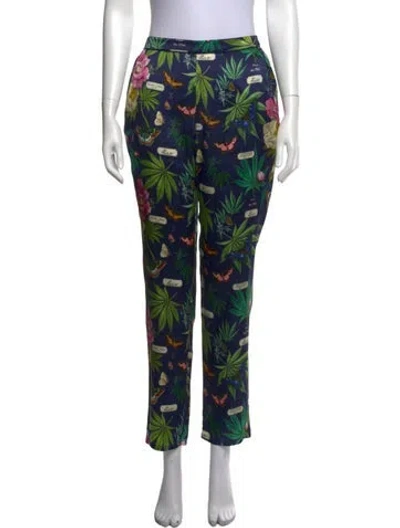Pre-owned Fleur Du Mal Silk Straight Leg Pants In Blue