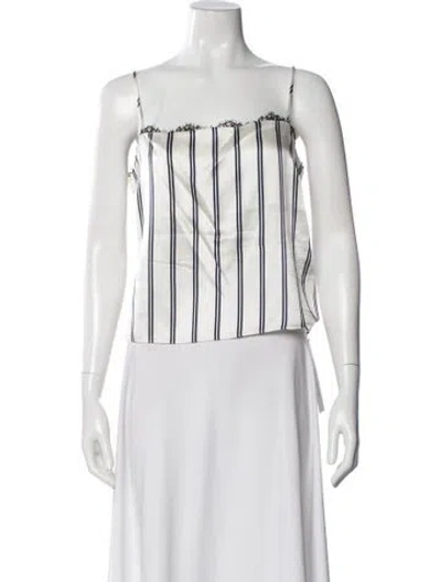 Pre-owned Fleur Du Mal Silk Striped Top In White