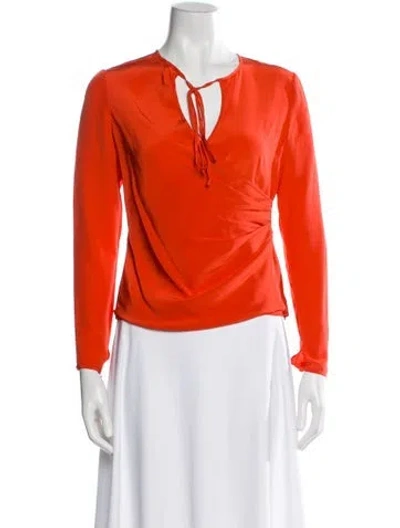 Pre-owned Fleur Du Mal Silk Tie Neck Blouse In Orange