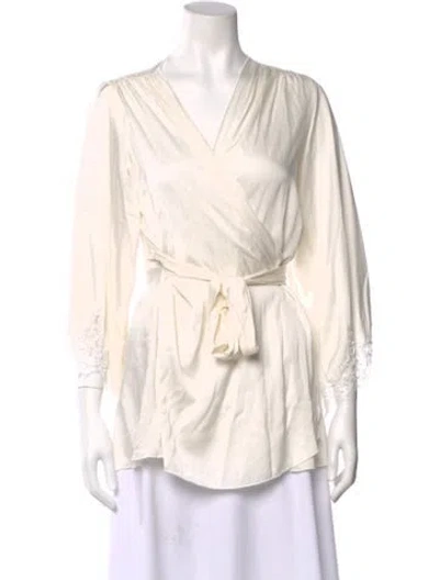 Pre-owned Fleur Du Mal Silk V-neck Blouse In White