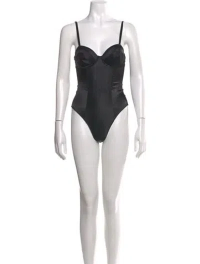 Pre-owned Fleur Du Mal Silk V-neck Bodysuit In Black