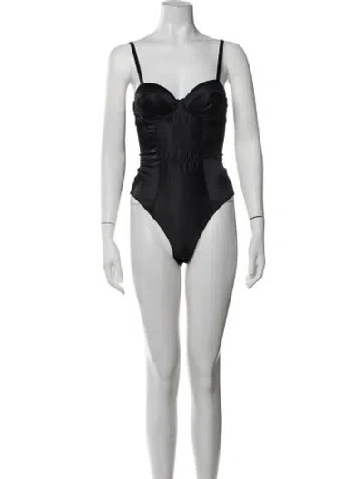 Pre-owned Fleur Du Mal Silk V-neck Bodysuit In Black