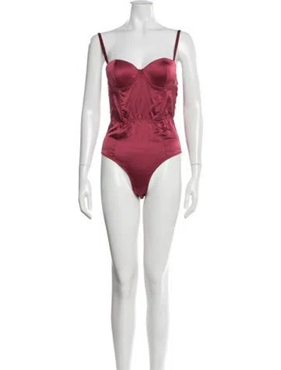 Pre-owned Fleur Du Mal Silk V-neck Bodysuit In Black/pink