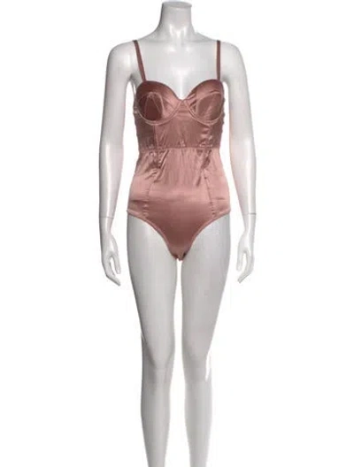 Pre-owned Fleur Du Mal Silk V-neck Bodysuit In Pink