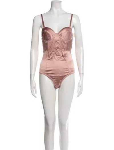 Pre-owned Fleur Du Mal Silk V-neck Bodysuit In Pink