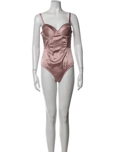 Pre-owned Fleur Du Mal Silk V-neck Bodysuit In Pink