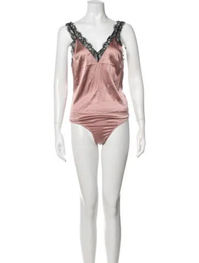 Pre-owned Fleur Du Mal Silk V-neck Bodysuit W/ Tags In Neutrals