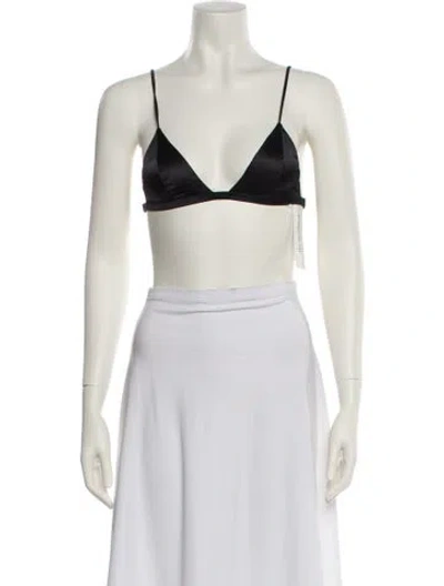 Pre-owned Fleur Du Mal Silk V-neck Crop Top In Black