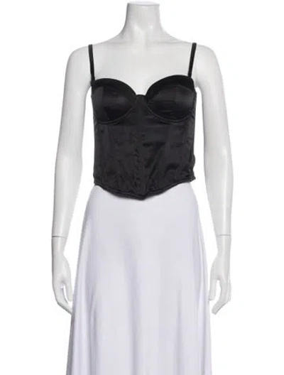 Pre-owned Fleur Du Mal Silk V-neck Crop Top In Black