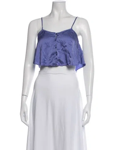 Pre-owned Fleur Du Mal Silk V-neck Crop Top In Purple/white