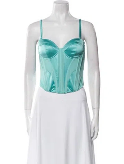 Pre-owned Fleur Du Mal Silk V-neck Crop Top W/ Tags In Blue