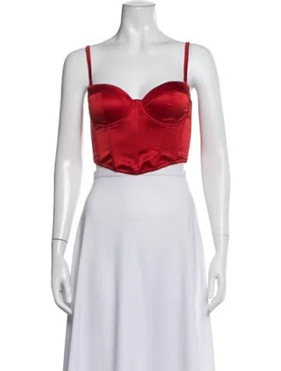 Pre-owned Fleur Du Mal Silk V-neck Crop Top W/ Tags In Red