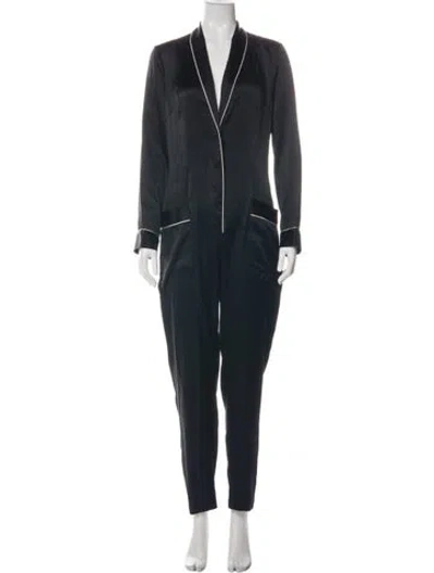 Pre-owned Fleur Du Mal Silk V-neck Jumpsuit In Black
