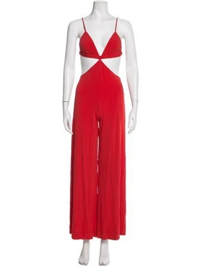 Pre-owned Fleur Du Mal Silk V-neck Jumpsuit In Orange