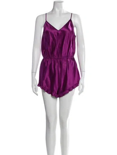 Pre-owned Fleur Du Mal Silk V-neck Romper In Purple