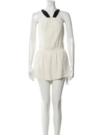 Pre-owned Fleur Du Mal Silk V-neck Romper In White