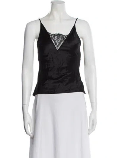 Pre-owned Fleur Du Mal Silk V-neck Top In Black