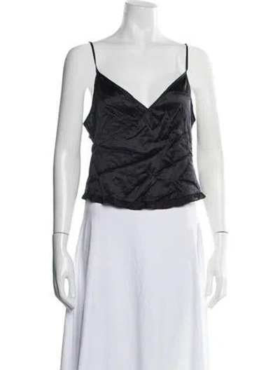 Pre-owned Fleur Du Mal Silk V-neck Top In Black