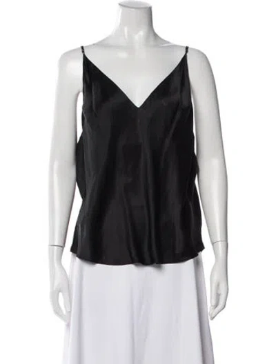 Pre-owned Fleur Du Mal Silk V-neck Top In Black