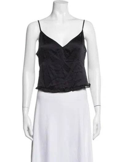 Pre-owned Fleur Du Mal Silk V-neck Top In Black