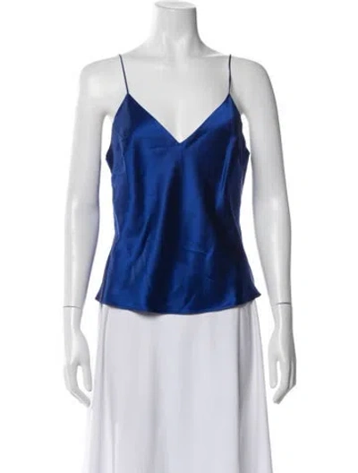 Pre-owned Fleur Du Mal Silk V-neck Top In Blue