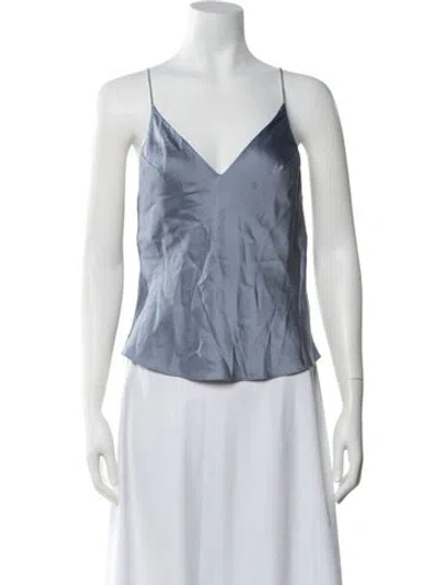 Pre-owned Fleur Du Mal Silk V-neck Top In Blue