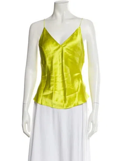 Pre-owned Fleur Du Mal Silk V-neck Top In Green