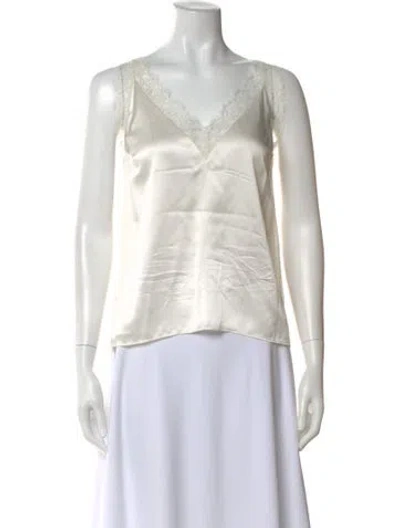 Pre-owned Fleur Du Mal Silk V-neck Top In Neutral