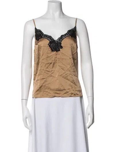 Pre-owned Fleur Du Mal Silk V-neck Top In Neutrals