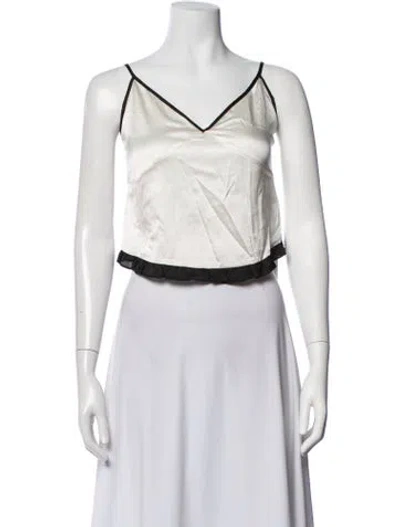 Pre-owned Fleur Du Mal Silk V-neck Top W/ Tags In White