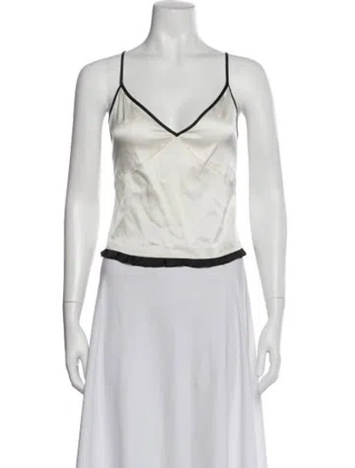 Pre-owned Fleur Du Mal Silk V-neck Top In White