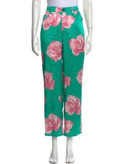 Pre-owned Fleur Du Mal Silk Wide Leg Pants In Green
